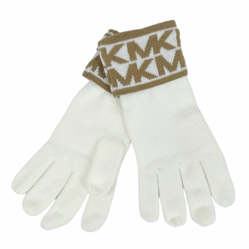 Micheal Kors Knit Gloves Monogram NWOT Cream Tan Taupe